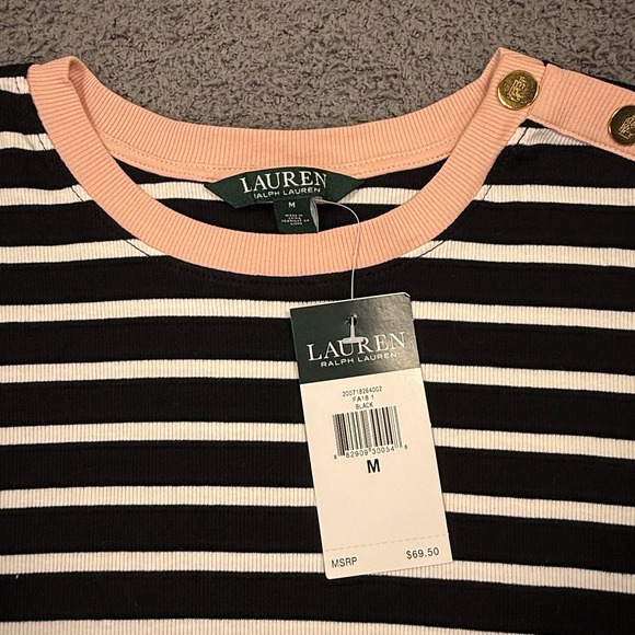 Lauren Ralph Lauren Shirt Womens Medium Striped Long Sleeve Y2K Ribbed Preppy - Picture 3 of 10